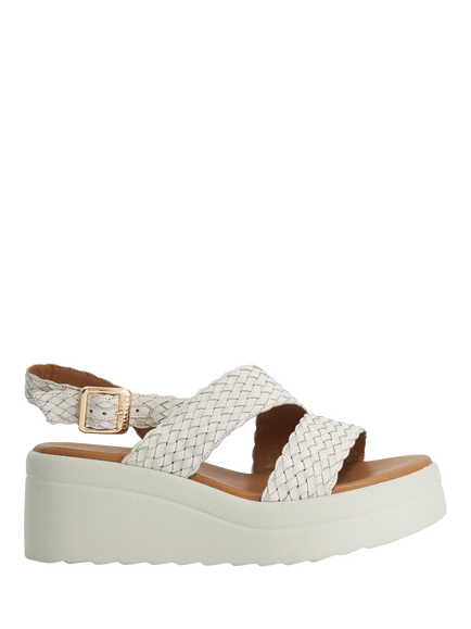 Dune London Kerbie Wide Fit Woven Double Strap Leather Sandals, Ecru