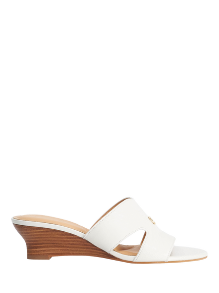Dune London Kacie Wide Fit Leather Low Wedge Mule Sandals, White