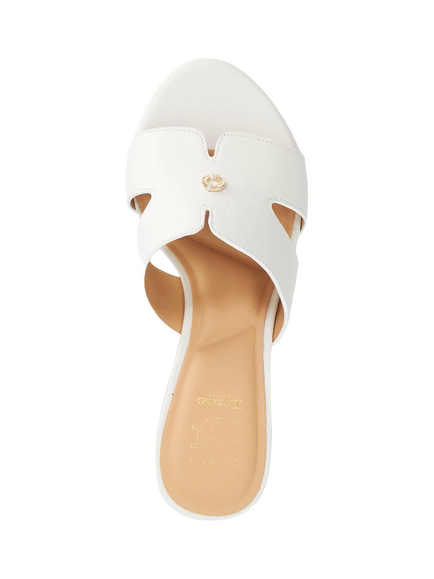 Dune London Kacie Wide Fit Leather Low Wedge Mule Sandals - view 2, White