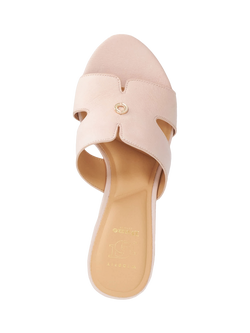 Dune London Kacie Wide Fit Leather Low Wedge Mule Sandals, Blush - view 2, Blush