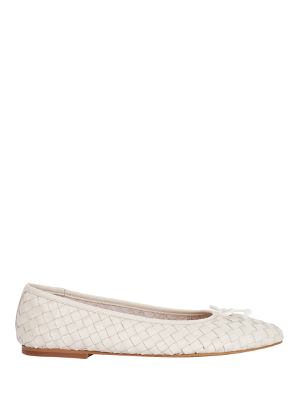 Dune London Heat Wide Fit Woven Leather Ballerina Pumps, Ecru