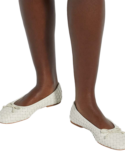 Dune London Heat Wide Fit Woven Leather Ballerina Pumps - view 2, Ecru