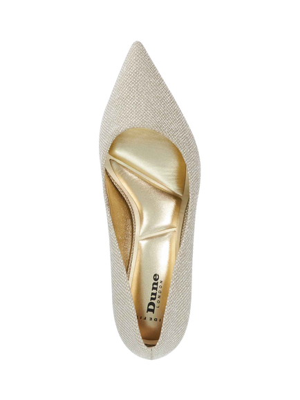 Dune London Wide Fit Achievable Stiletto Heel Court Shoes, Gold - view 2, Gold