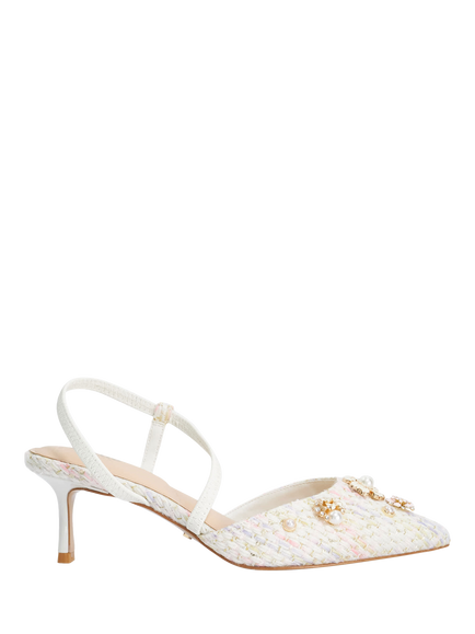 Dune London Dyana Wide Fit Floral Embellished Boucle Open Court Shoes, Multi, Multi