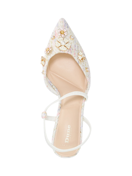 Dune London Dyana Wide Fit Floral Embellished Boucle Open Court Shoes, Multi - view 2, Multi