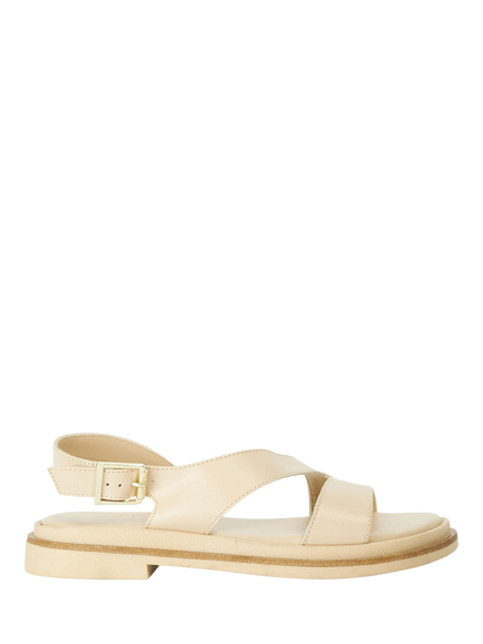 Dune London Larko Leather Asymmetric Chunky Buckle Sandals, Ecru, Ecru