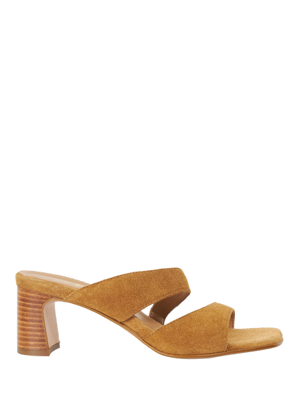 Dune London Jaeda Suede Stacked Heel Mule Sandals, Tan