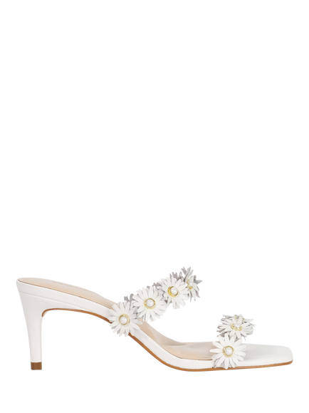 Dune London Maltas Leather Daisy Mule Heel, White, White