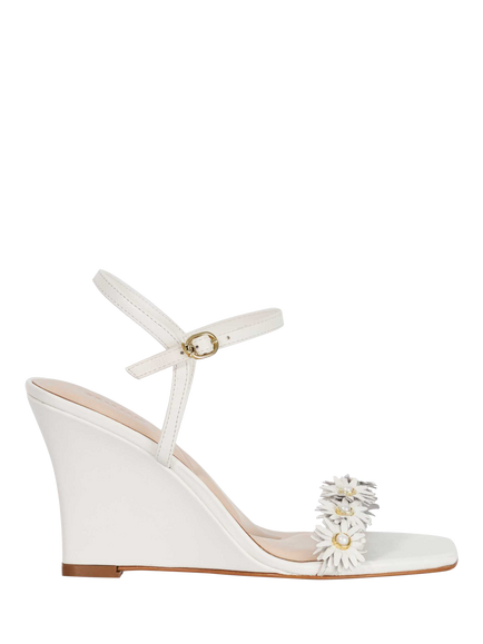 Dune London Milennial Leather Daisy Wedge, White, White