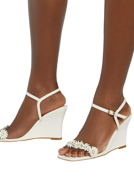 Dune London Milennial Leather Daisy Wedge, White - view 2, White