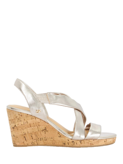 Dune London Kamie Wide Fit Leather Heeled Wedge Sandals, Gold, Gold