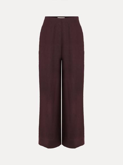 Phase Eight Petite Zoey Linen Flare Trousers, Brown, Brown