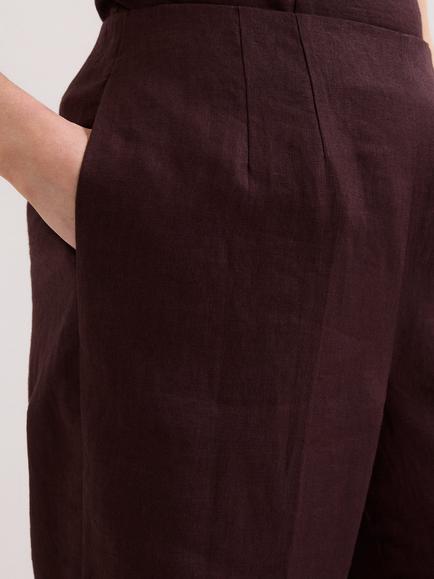 Phase Eight Petite Zoey Linen Flare Trousers, Brown - view 2, Brown