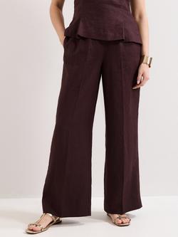 Phase Eight Zoey Linen Wide Leg Trousers, Brown, Brown