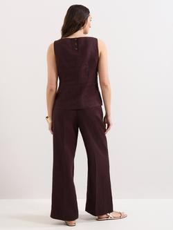 Phase Eight Zoey Linen Wide Leg Trousers, Brown - view 2, Brown