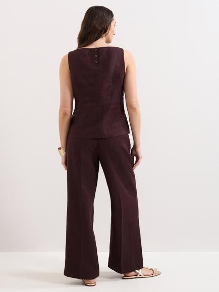 Phase Eight Zoey Linen Wide Leg Trousers, Brown - view 2, Brown
