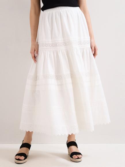 Phase Eight Rosa Broderie Tiered Skirt, White, White