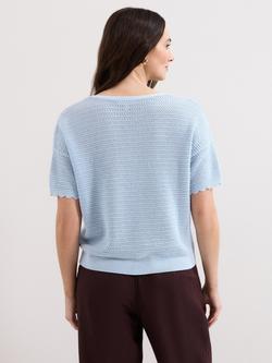 Phase Eight Amira Scallop Edge Textured Jumper, Blue - view 2, Blue