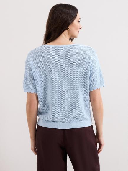 Phase Eight Amira Scallop Edge Textured Jumper, Blue - view 2, Blue