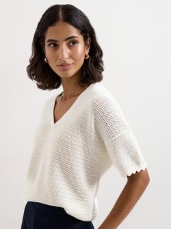 Phase Eight Amira Textured Scallop Trim Jumper, Ivory, Ivory