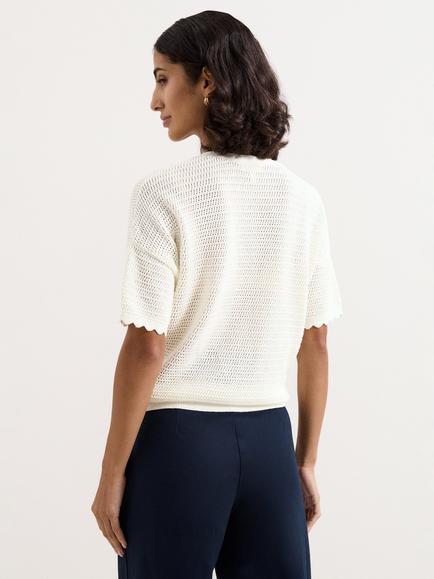 Phase Eight Amira Textured Scallop Trim Jumper, Ivory - view 2, Ivory