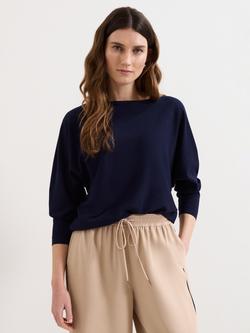 Phase Eight Cristine Batwing Longline Jumper, Navy, Navy