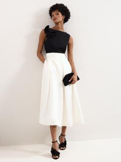Phase Eight Petite Perla Satin Corsage Midi Dress , Black/Ivory, Black/Ivory