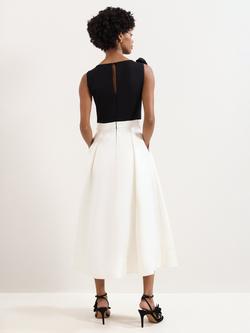 Phase Eight Petite Perla Satin Corsage Midi Dress , Black/Ivory - view 2, Black/Ivory
