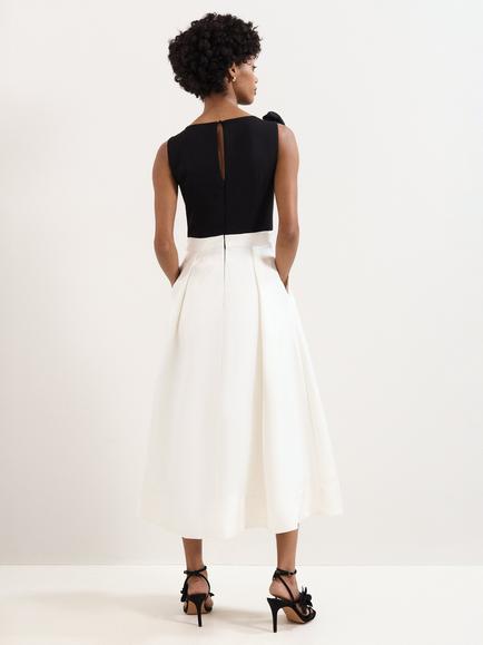 Phase Eight Petite Perla Satin Corsage Midi Dress , Black/Ivory - view 2, Black/Ivory
