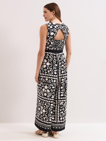 Phase Eight Petite Cyra Floral Wide Leg Jumpsuit, Black/Ivory - view 2, Black/Ivory