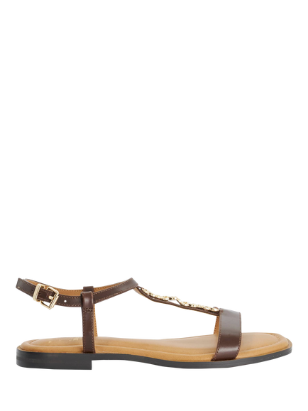 Dune London Lollipop Wide Fit Chain T-Bar Strap Leather Sandals, Tan