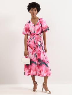 Phase Eight Caterina Floral Midi Dress, Pink/Multi, Pink/Multi