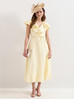 Phase Eight Matilda Ruffle Linen Rich Dress, Pale Yellow, Pale Yellow