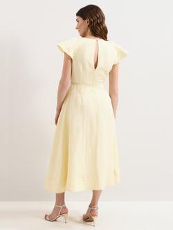 Phase Eight Matilda Ruffle Linen Rich Dress, Pale Yellow - view 2, Pale Yellow