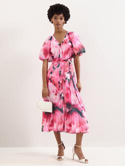 Phase Eight Petite Caterina Floral Midi Dress, Pink, Pink