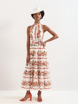 Phase Eight Petite Nita Floral Tiered Maxi Dress, Cream/Red, Cream/Red