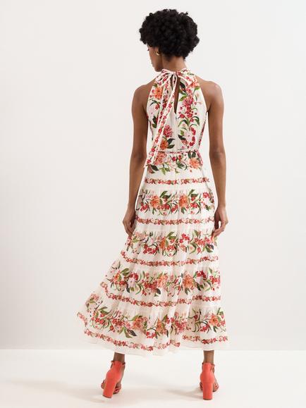 Phase Eight Petite Nita Floral Tiered Maxi Dress, Cream/Red - view 2, Cream/Red