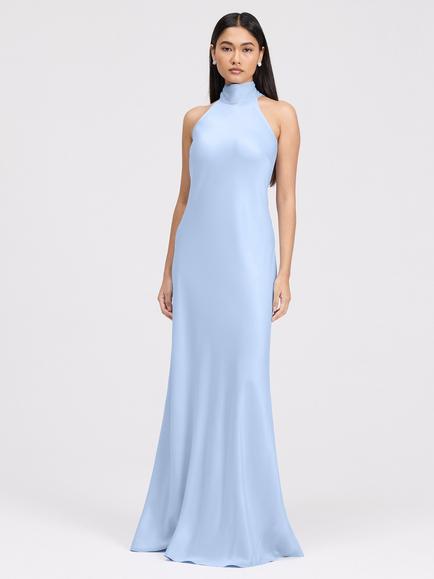 Ghost Angelica Halter Neck Satin Maxi Dress, Cornflower Blue