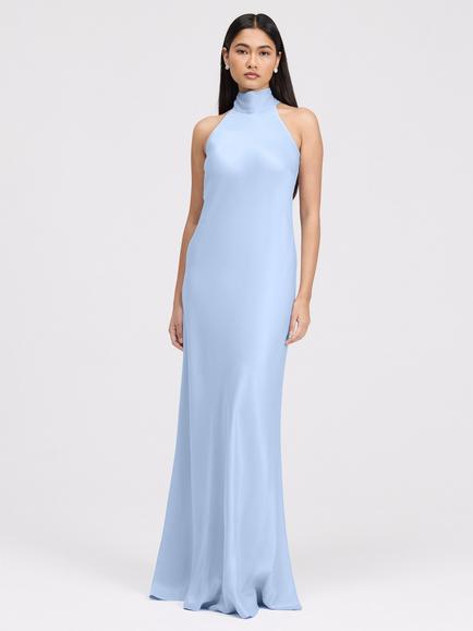 Ghost Angelica Halter Neck Satin Maxi Dress - view 2, Cornflower Blue