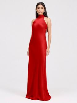 Ghost Angelica Halter Neck Satin Maxi Dress, Red