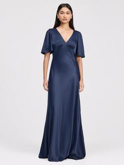 Ghost Arabella Empire Line Satin Maxi Dress, Navy