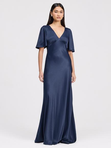 Ghost Arabella Empire Line Satin Maxi Dress - view 2, Navy