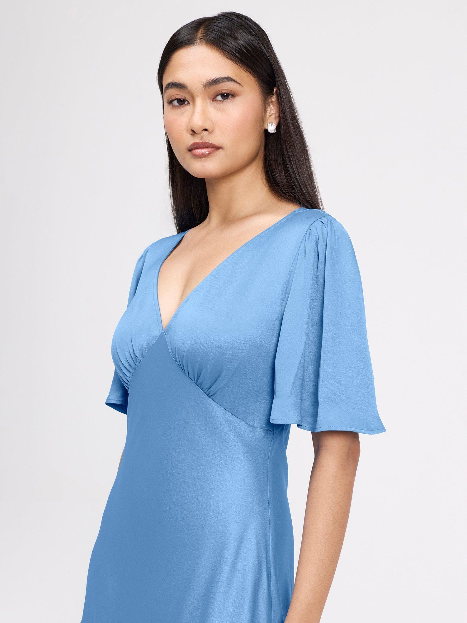 Ghost Arabella Empire Line Satin Maxi Dress, Chambray Blue