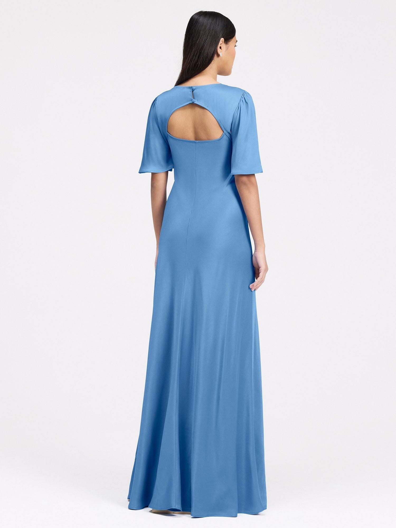 Ghost Arabella Empire Line Satin Maxi Dress, Chambray Blue