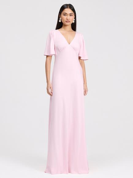 Ghost Arabella Empire Line Satin Maxi Dress, Pale Pink