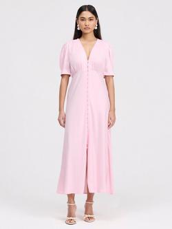 Ghost Madison V-Neck Satin Midi Dress - view 2, Pale Pink