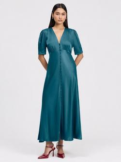 Ghost Madison V-Neck Satin Midi Dress - view 2, Emerald Sea