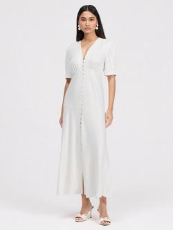 Ghost Madison V-Neck Satin Midi Dress - view 2, Ivory