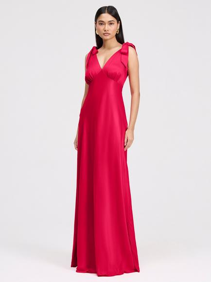 Ghost Nora Ruffled Shoulder Maxi Dress, Cornflower Blue, Raspberry