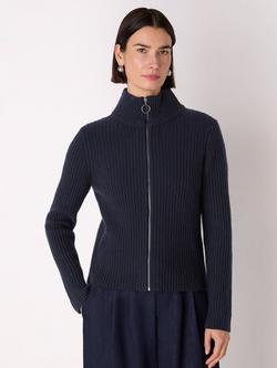 Whistles Ribbed Pure Wool Cardigan, Navy, Navy